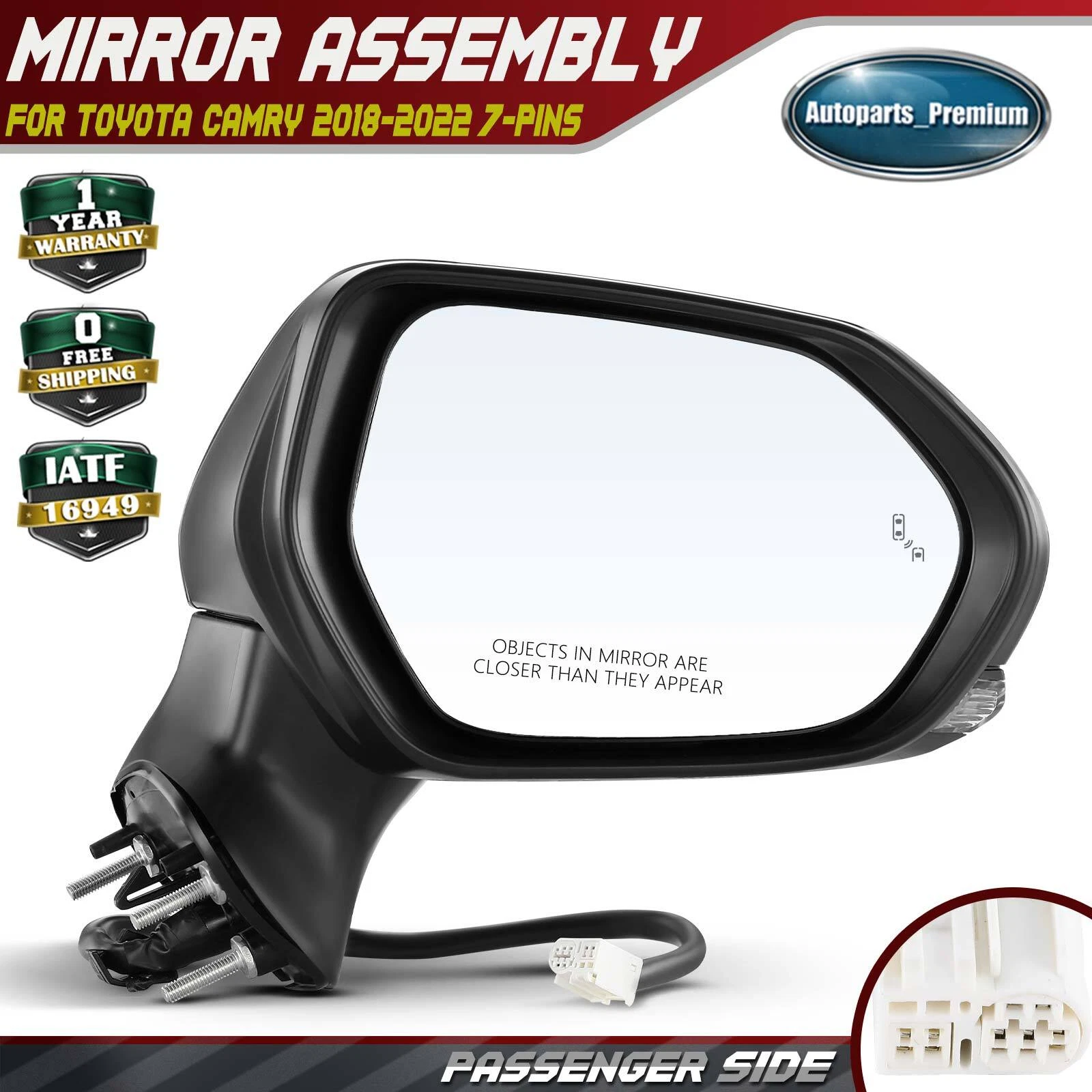 Passenger Power Mirror Heated & Blind Spot & Signal for Toyota Camry 18-24 Black
Opens in a new wind