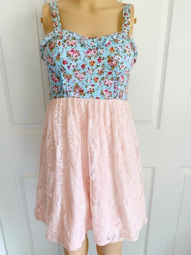 Jodi Kristopher Floral Dress Fit Flare Sweetheart Neck Line Lace Tulle Size 1 - Picture 9 of 11