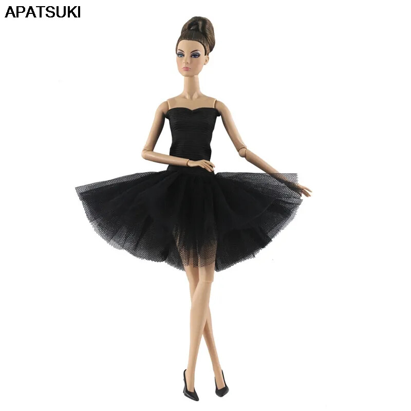 Reines schwarzes kurzes Ballettkleid für Barbiepuppe Kleidung Partykleid Outfits