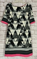 Eliza J Dress SZ 6 Stretch Pink Black Geometric Exposed Zipper Half Sleeve #8483