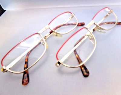 2 READING GLASSES Retro artistic fashion Red/Gold 2 tone frame reader Power +1.0