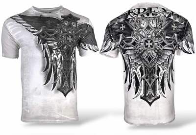 Maglietta Affliction T-Shirt Affliction Xtreme Couture - Con Stampa Teschio Biker, Taglie S-5XL, In Cotone, Colore Sabbia T-shirt Affliction Uomo - Foto 3