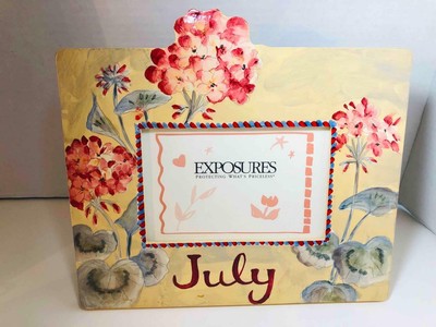 Vintage 1990's Exposures Frame Hand Painted July Pink Hydrangea Floral 3X5 Photo
