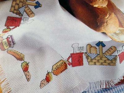 Frisch aus dem Ofen! Vintage Brotkorb Abdeckung Kreuzstich Design Tabelle