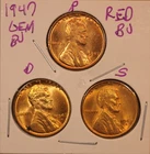 1947 P D S LINCOLN WHEAT CENT PENNY 1C GEM RED BU SET (3 COINS) 470536
