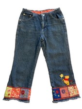 Vintage Embroidered Winnie The Pooh Blue denim jeans Capris Girls Sz 12 Disney