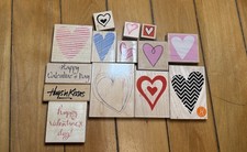 Heart Valentines Day Wood Mounted Rubber Stamps Set Of 14