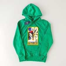 NWT Polo Ralph Lauren Men's Green 92 Ski Graphic Fleece Pullover Hoodie Sz XS