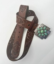 Leather Ariat Brown Belt 30-34in Turquoise Color Inlaid Large Buckle Attached