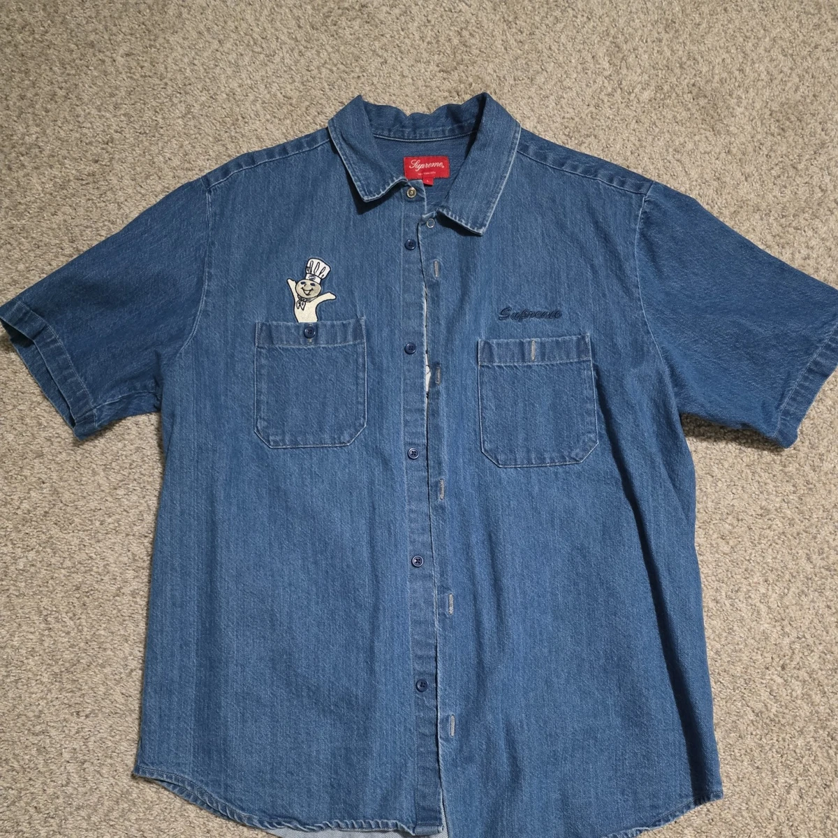 Supreme Denim Long Sleeve Casual Button-Down Shirts for Men for