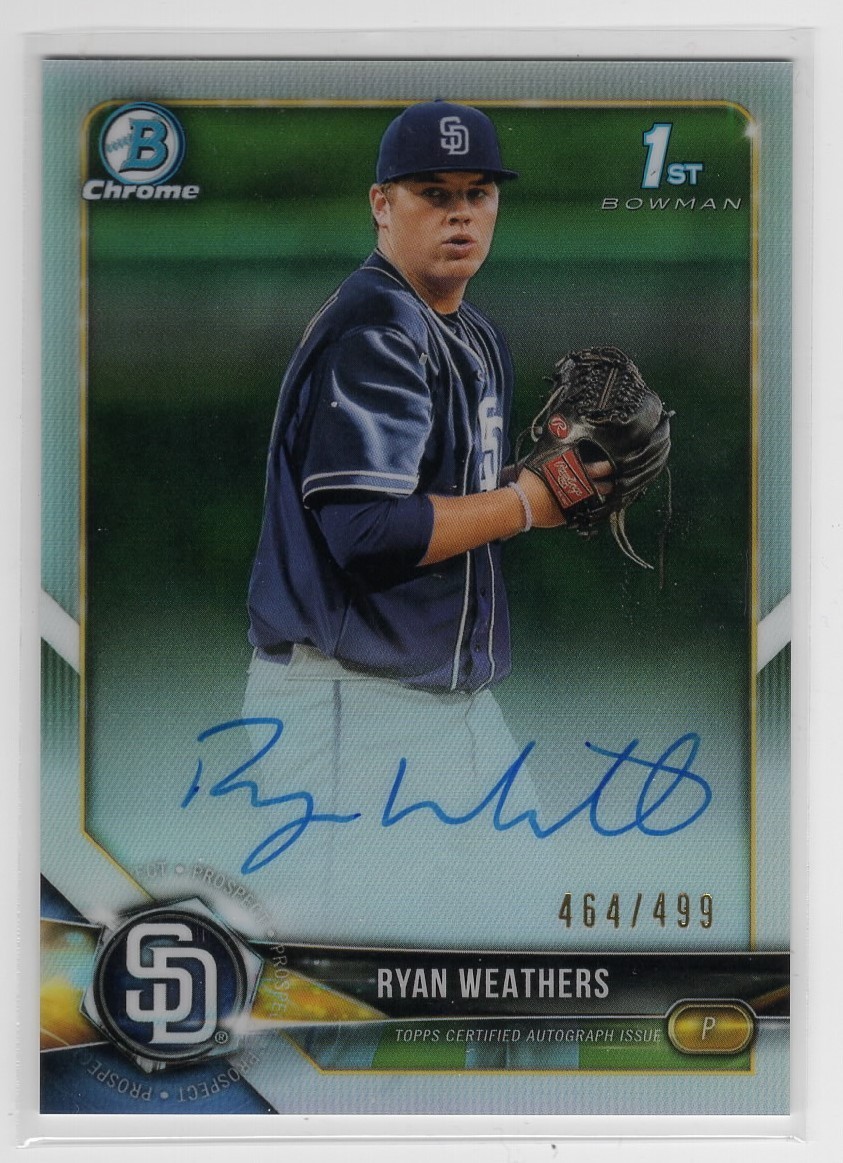 Ryan Weathers 2018 Bowman Chrome Draft Auto REFRACTOR /499 Rookie Yankees RC