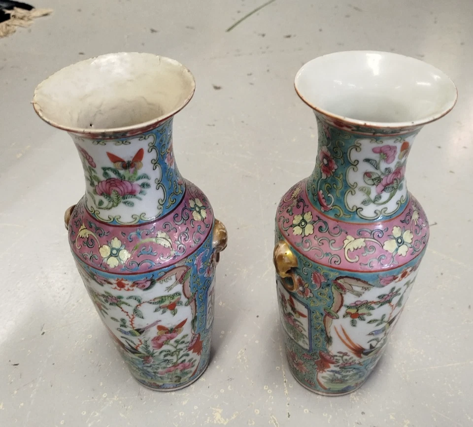 Paire de VASES PORCELAINE de Chine Famille ROSE Ceramique Asiatique 24MAG 05/07 - Photo 2/4