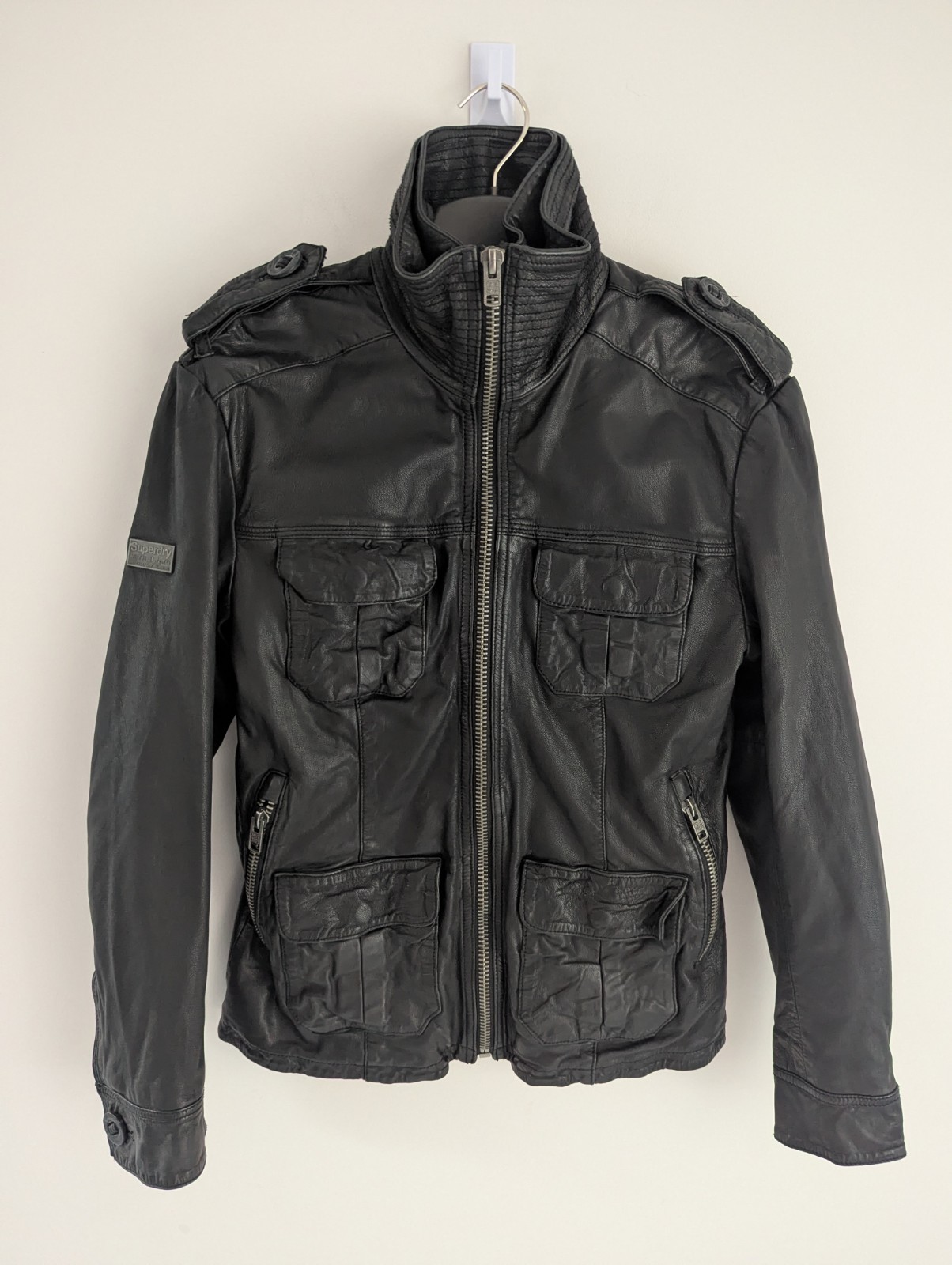 Superdry Mens Black New Brad Hero Leather Jacket. Size Medium. RRP£249.99 image 2