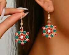 Snowflake earrings Christmas Pearl winter fashion jewelry NEW Free Ship 1 inch