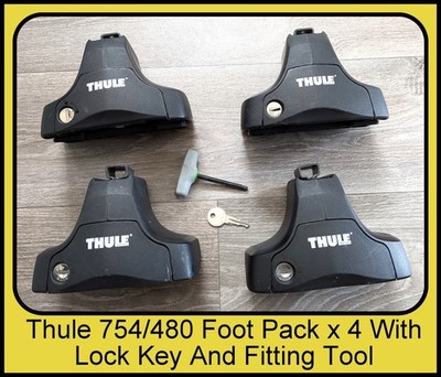 Thule 754/480 Foot Pack x 4 With Lock Key And Fitting Tool