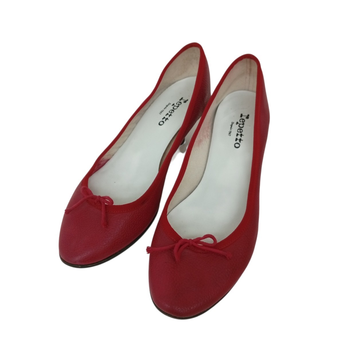 Repetto Ballet Shoes Pumps Heel Ribbon EU 38 Red Authentic