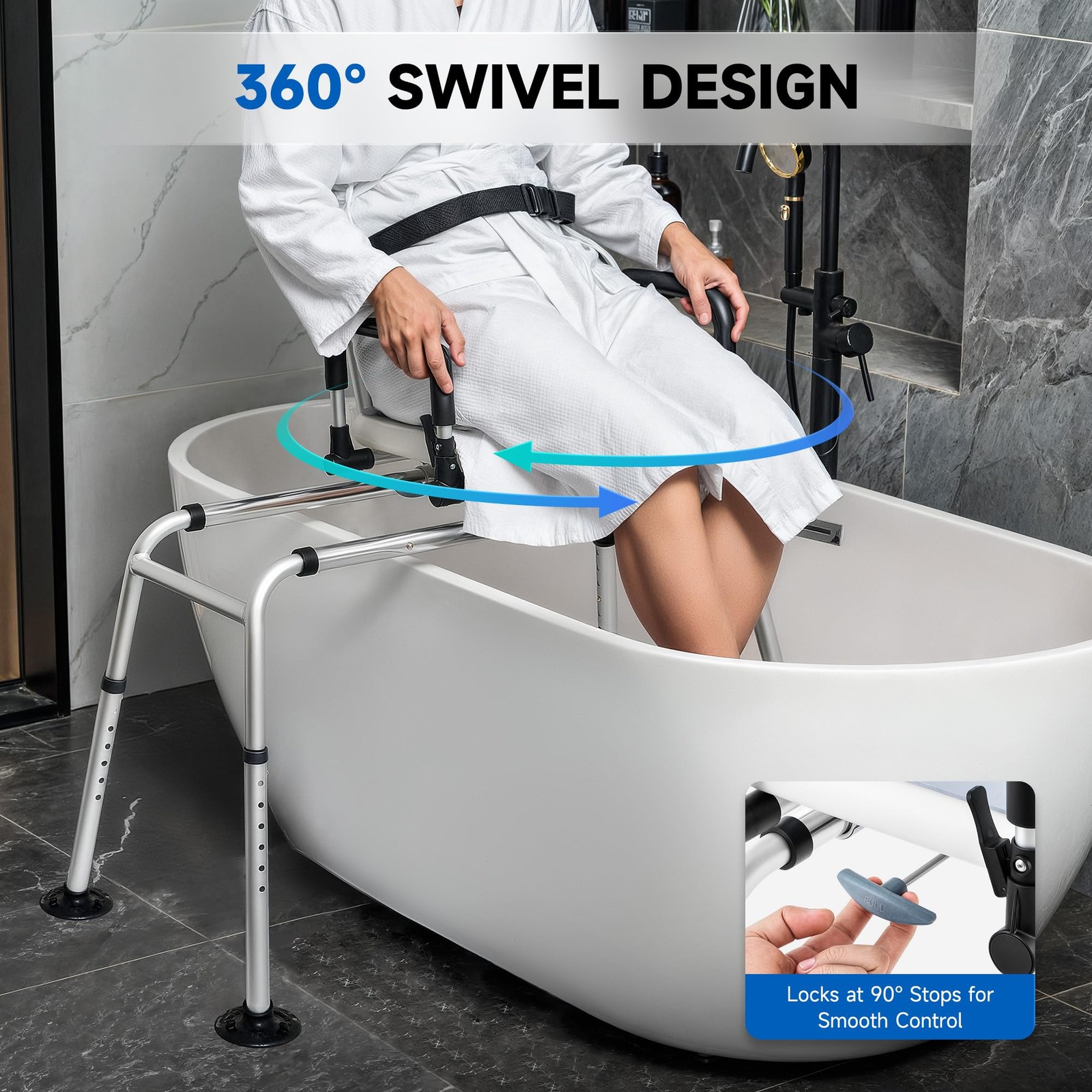 CO-Z Sliding Shower Chair with 360° Swivel Seat, 12-Level Tub Transfer Bench ...