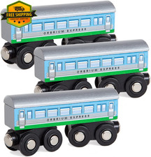Large Wooden Railway Express Coach Cars 3 Pcs Compatible Thomas Friends 4.5 Inch