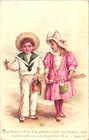 GERMAN KIDS WALKING c1910 antique postcard sailor boy romance girl