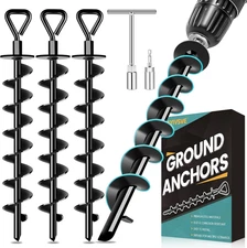 Heavy Duty Ground Anchors, Screw-In Stakes for Tent, Trampoline, Gazebo, Carport
