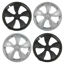 4x Silver Hub Caps with Snap-On Retention Rings For 15 inch Tires WJ-5038-B-15