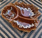 Vintage Hull Brown Drip House & Garden 3-Section Divided Serving Dish Relish Tra