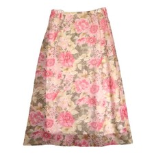 Vintage 90s Dressbarn Pink Floral Midi Skirt Sz M Watercolor Crinkle USA Cottage