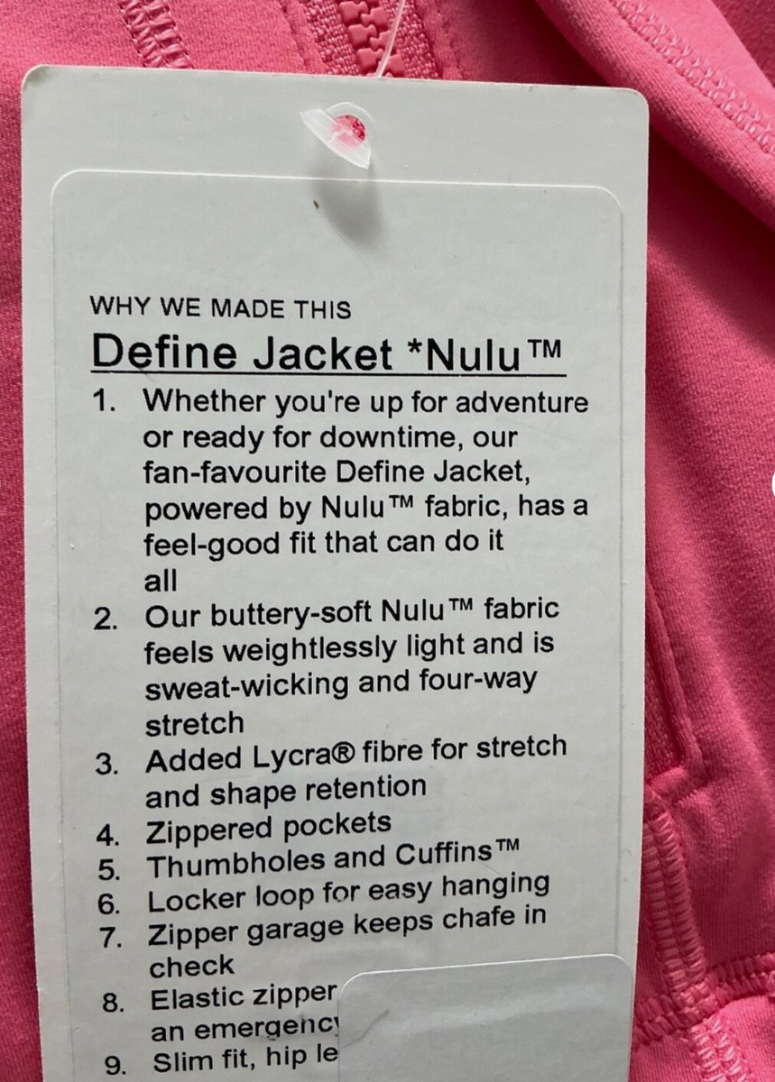 LULULEMON DEFINE JACKET NULU~SAKURA PINK~2-4-6-8-10-12-NWT