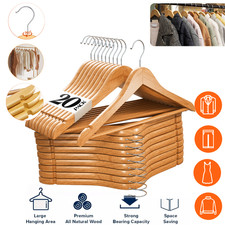 20Pack Natural Wood Solid Wood Clothes Hangers Coat Hanger Wooden Hangers