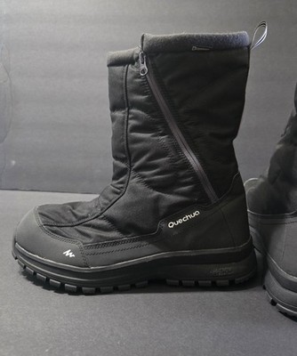 Quechua SH100 Waterproof Black Mid-Calf Snow Boots Zip Round Toe US 11.5