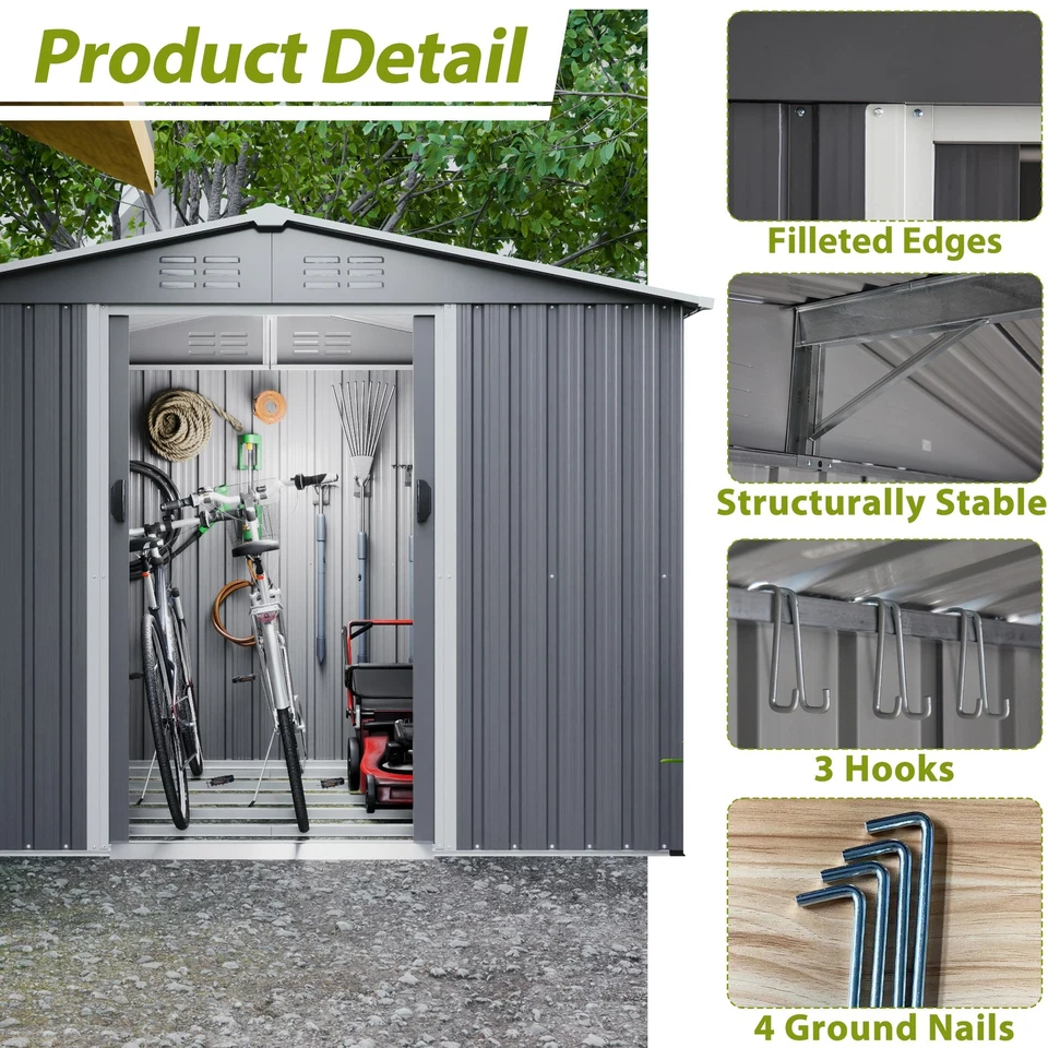 8x6 FT All Weather Outdoor Tool Storage Shed with Metal Foundation&Lockable Door - Image 4 of 4