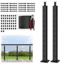 36" Cable Railing Post Kits, Adjustable Top Cable Post System Includes 2Pack Bla