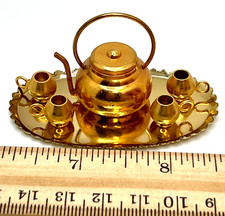 1:12 Vintage Tea Set Brass Gold Tone Metal Dollhouse Miniature Decoration