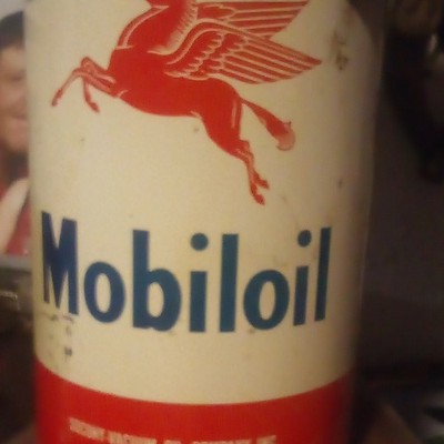 Mobiloil Advertising Can Pegasus Logo White Red Blue Gas & Oil Theme
