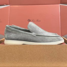 LORO PIANA Suede Summer Walk Loafers Men - Elephant Grey, Slip On