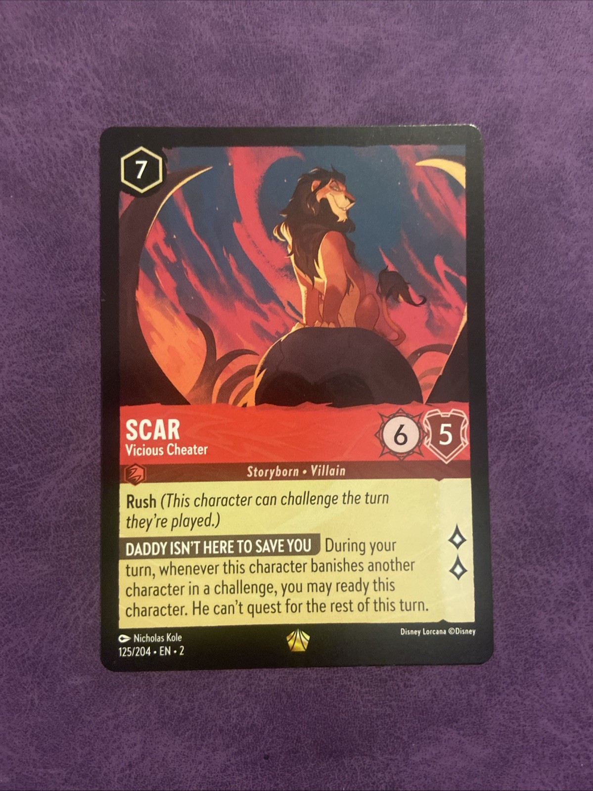 Lorcana • Legendary • Scar ~Vicious Cheater • Rise Of The Floodborn 125/204 Mint