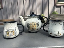 Potter’s Studio Halloween Haunted House Ghosts & Witch Ceramic Mug Set Teapot