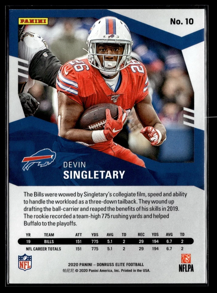2020 Donruss Elite #10 - Devin Singletary - Buffalo Bills - Image 2 of 3