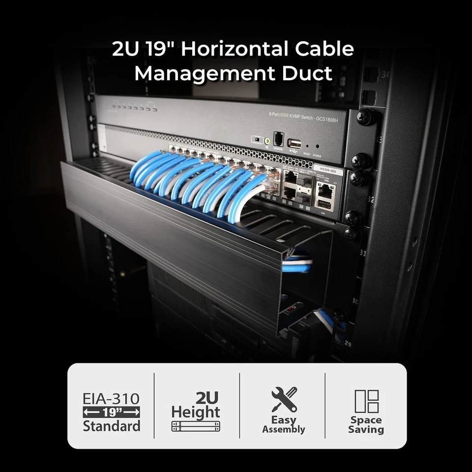 IOGEAR 2U 19" Horizontal Cable Management Duct with Cover and Mounting Screws, - Image 2 of 4
