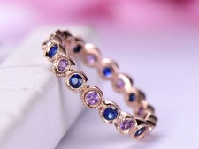 2ct Natural Blue Sapphire Alternate Amethyst Eternity Band 14k Rose Gold Plated