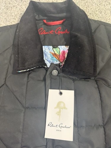 NWT Robert Graham Men’s Quilted Jacket Puffer Shirt Large Black Print Lining image 2