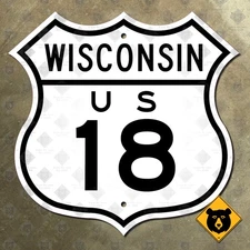 Wisconsin US Route 18 highway road sign shield 1949 Milwaukee Madison 16x16