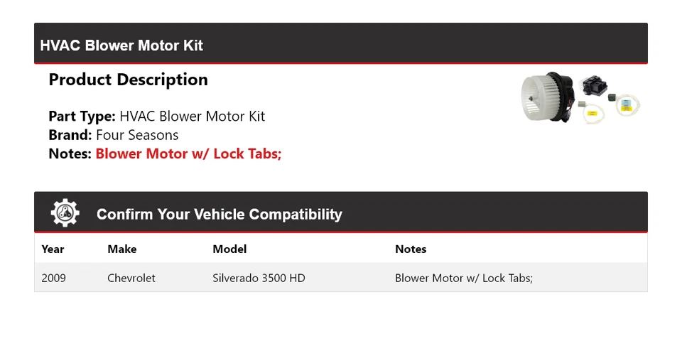 Kit de motor soprador 4 estações Chevrolet Silverado 3500 HD HVAC para 2009 - Imagem 2 de 3