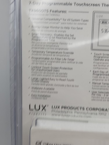 Lux Touchscreen Programmable Thermostat, White - TX9600TS - SEALED - Picture 5 of 6