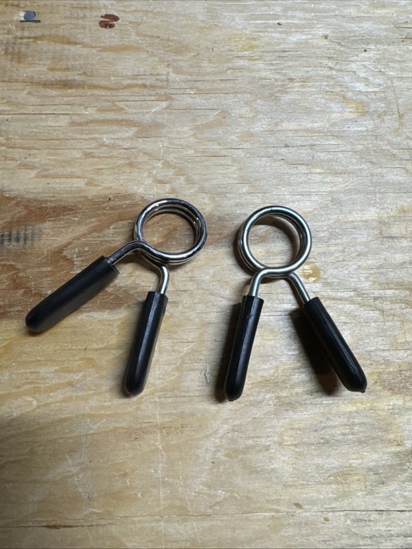 2 Heavy Duty Chrome 1" Barbell Spring Collars Easy Grip Handles Pair