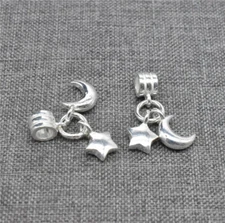 2pcs of 925 Sterling Silver Moon and Star Dangle Charms for Bracelet Necklace
