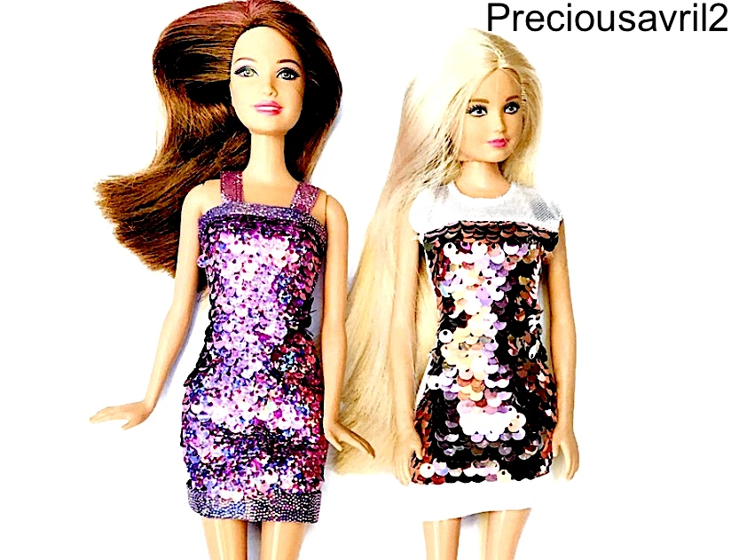 Barbie doll clothes dress short sequins evening party 2 gowns outfit clothing