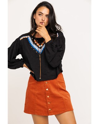 Free People Hand Me Down Cropped Blouse Top Long Sleeve Embroidered S NWT 226897