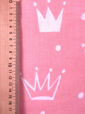 Rosa Baumwollstoff Mit Kronenmuster – 160 Cm Breit, 130 G/m², Ab 50 Cm Bestellbar