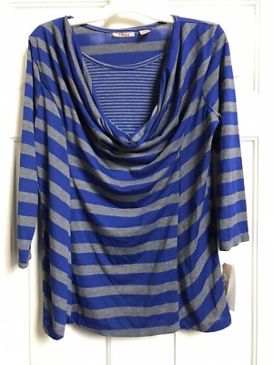 NEW Fresh Brand Womens Blue and Gray Striped Shirt Sz L Large